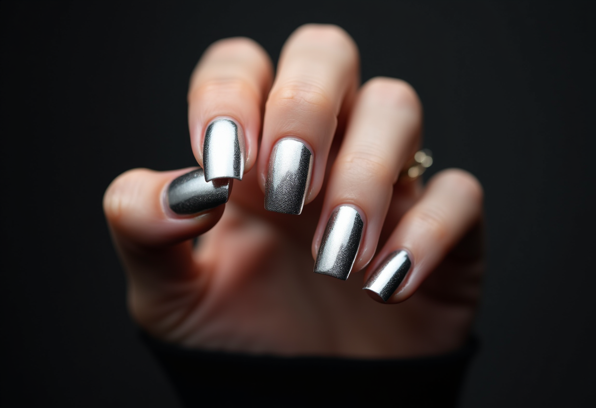 Chrome and metallic nail art designs - silver gold mirror finish nails