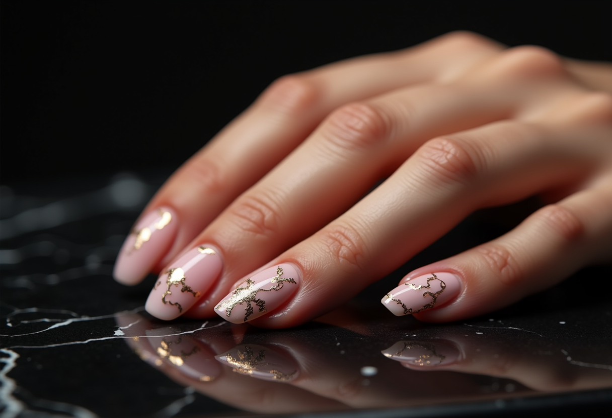 Rose gold marble nail art design - luxury metallic veined nail manicure