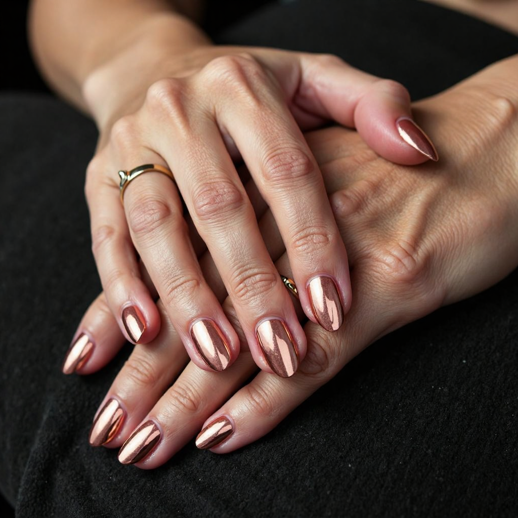 AI-generated luxury nail art design by Glacé - rose gold chrome nails