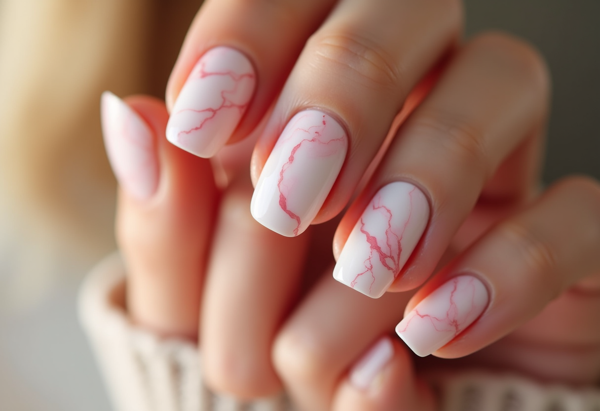 Spring cherry blossom nail art collection - pink marble sakura nail design