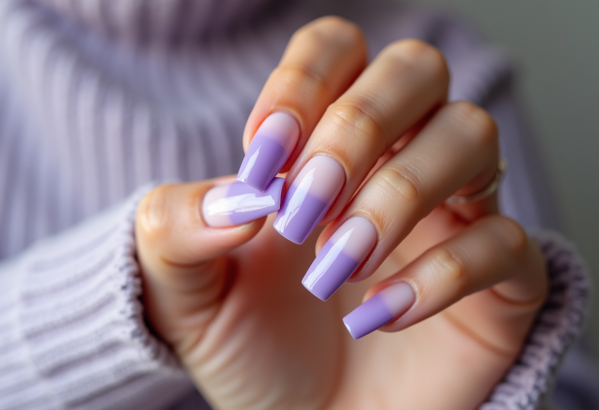 Lavender dream ombre nail design - purple gradient coffin shaped gel nails