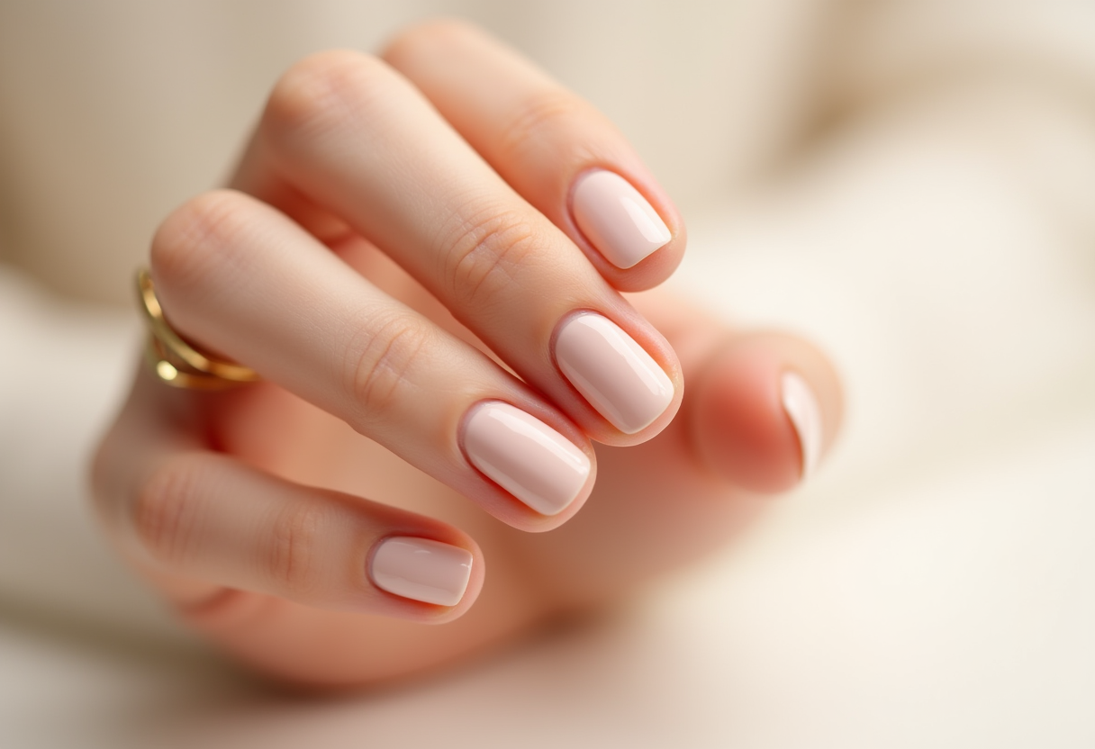 Nude minimalist nail design - natural sheer finish oval shaped nails